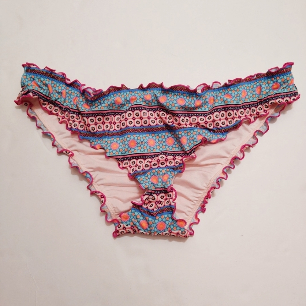 Shade & Shore Pattern Ruffle Cinched Bikini Bottom